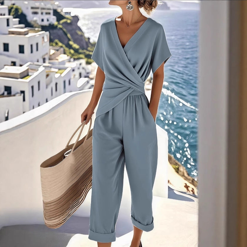 Solid-color irregular short-sleeve
