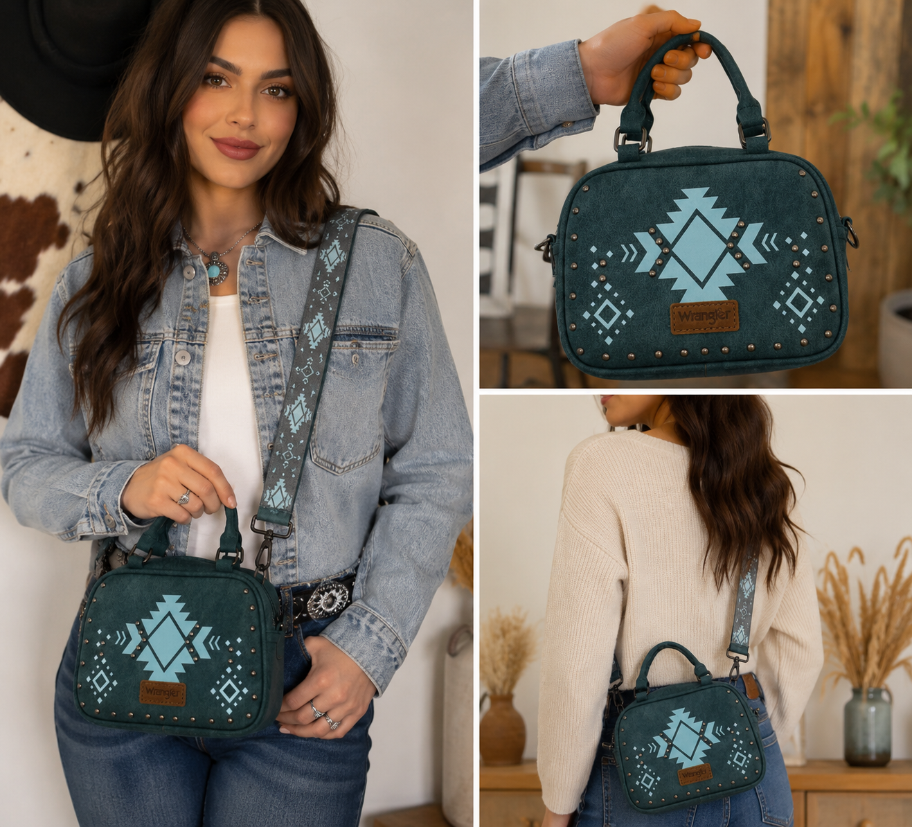Turquoise Aztec Studded Crossbody Bag