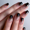 24PCS Design Short Square Shiny Black Cat Acrylic Fake Nail Glue And Blue Gradient Paste Suitable For Women And Girls