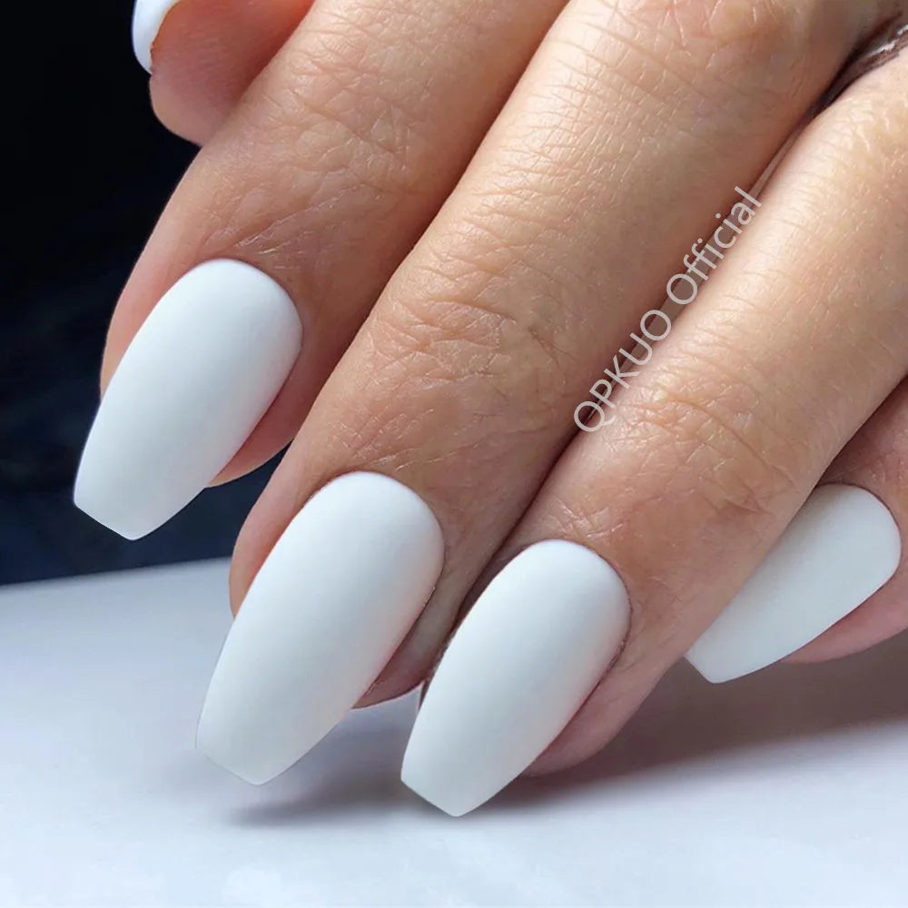 Matte Black Press On Nails Tips With Glue Artificial Short Fake Nails Coffin Shape DIY Finger Tips Manicure Tool
