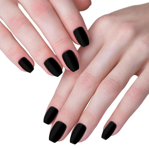24PCS Design Short Square Shiny Black Cat Acrylic Fake Nail Glue And Blue Gradient Paste Suitable For Women And Girls