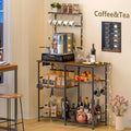 Rustic Brown Kitchen Microwave Stand with Power Outlet, 6-Tier Coffee Bar Station, Storage Shelf for Spices and Pots