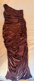 Brown Ruched One Shoulder Sleeveless Bodycon Dress