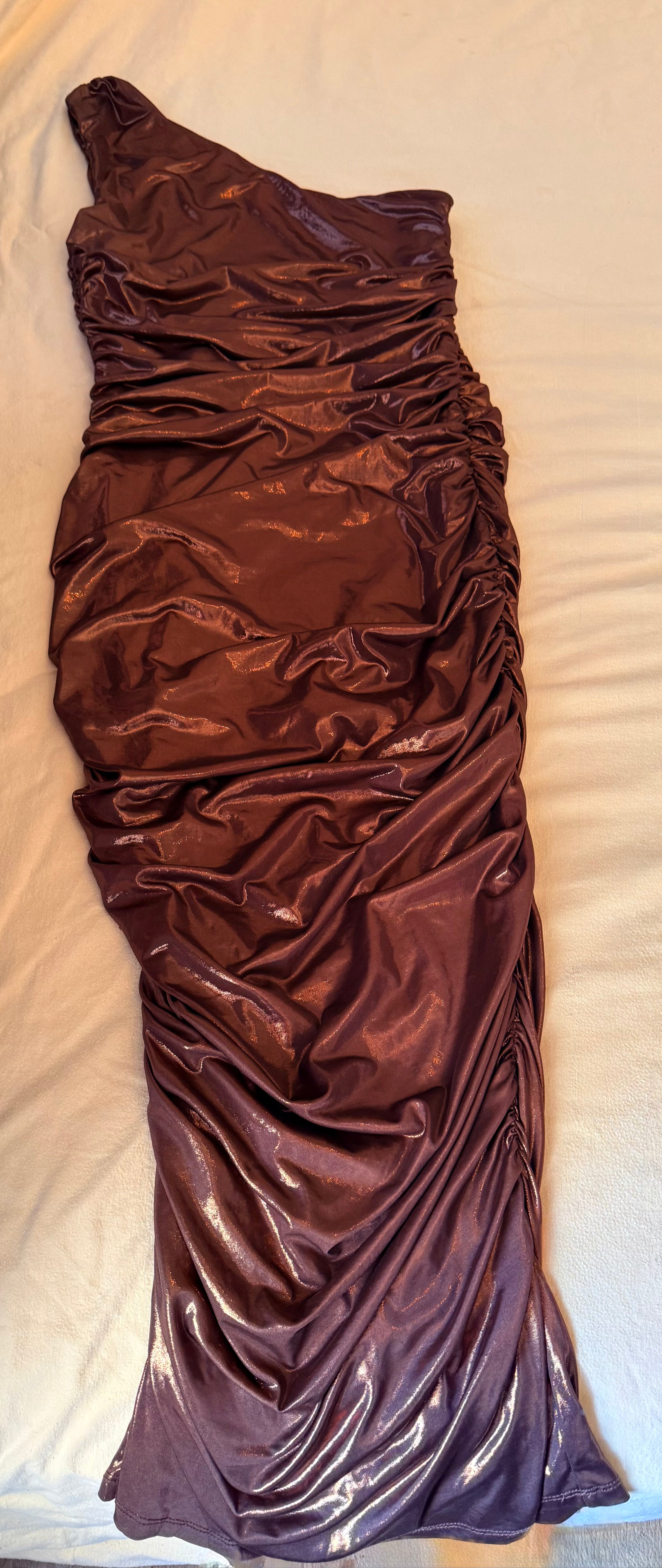 Brown Ruched One Shoulder Sleeveless Bodycon Dress