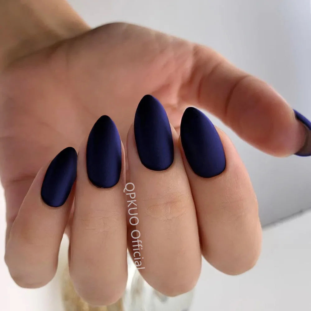 Matte Black Press On Nails Tips With Glue Artificial Short Fake Nails Coffin Shape DIY Finger Tips Manicure Tool
