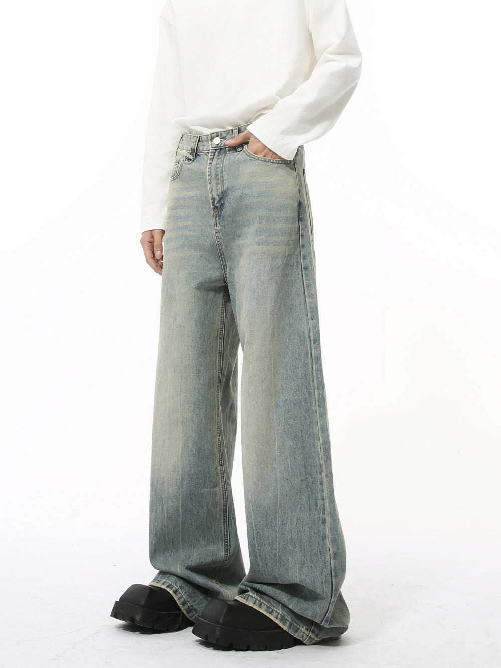 Loose Fit Washed Denim Jeans