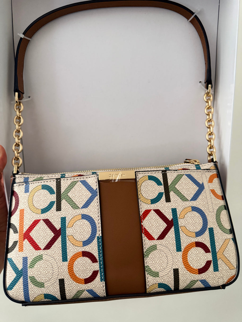Calvin Klein Signature Print Shoulder Purse￼