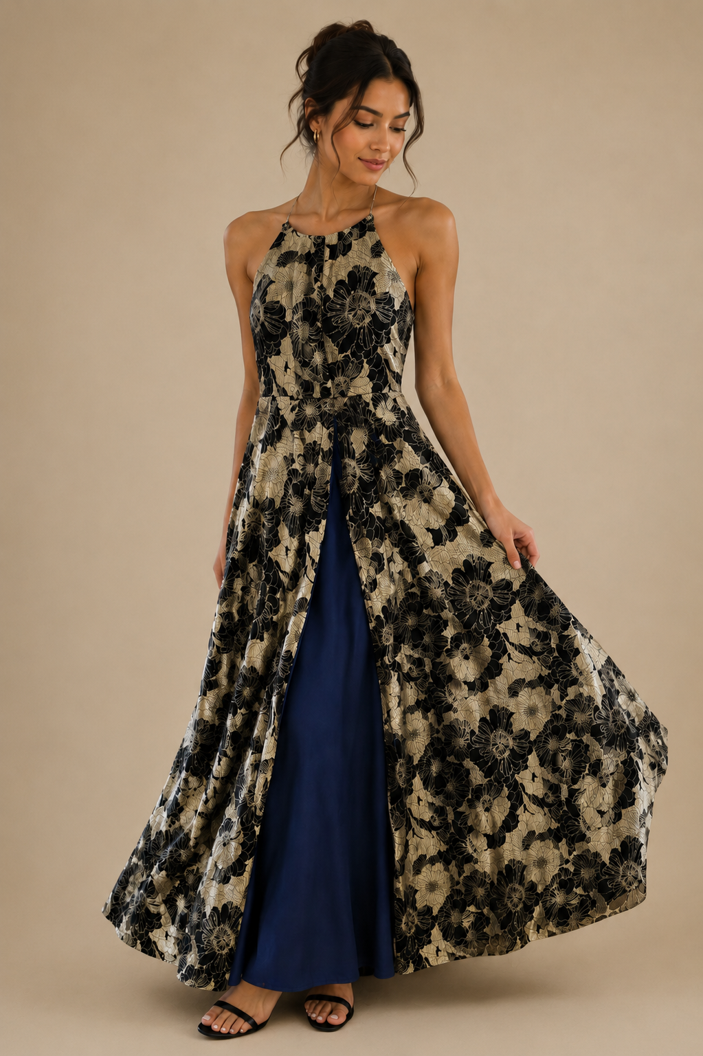 Elegant Betsy & Adam high-low halter dress