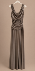 Elegant Taupe Shimmer Evening Gown R&M Richards