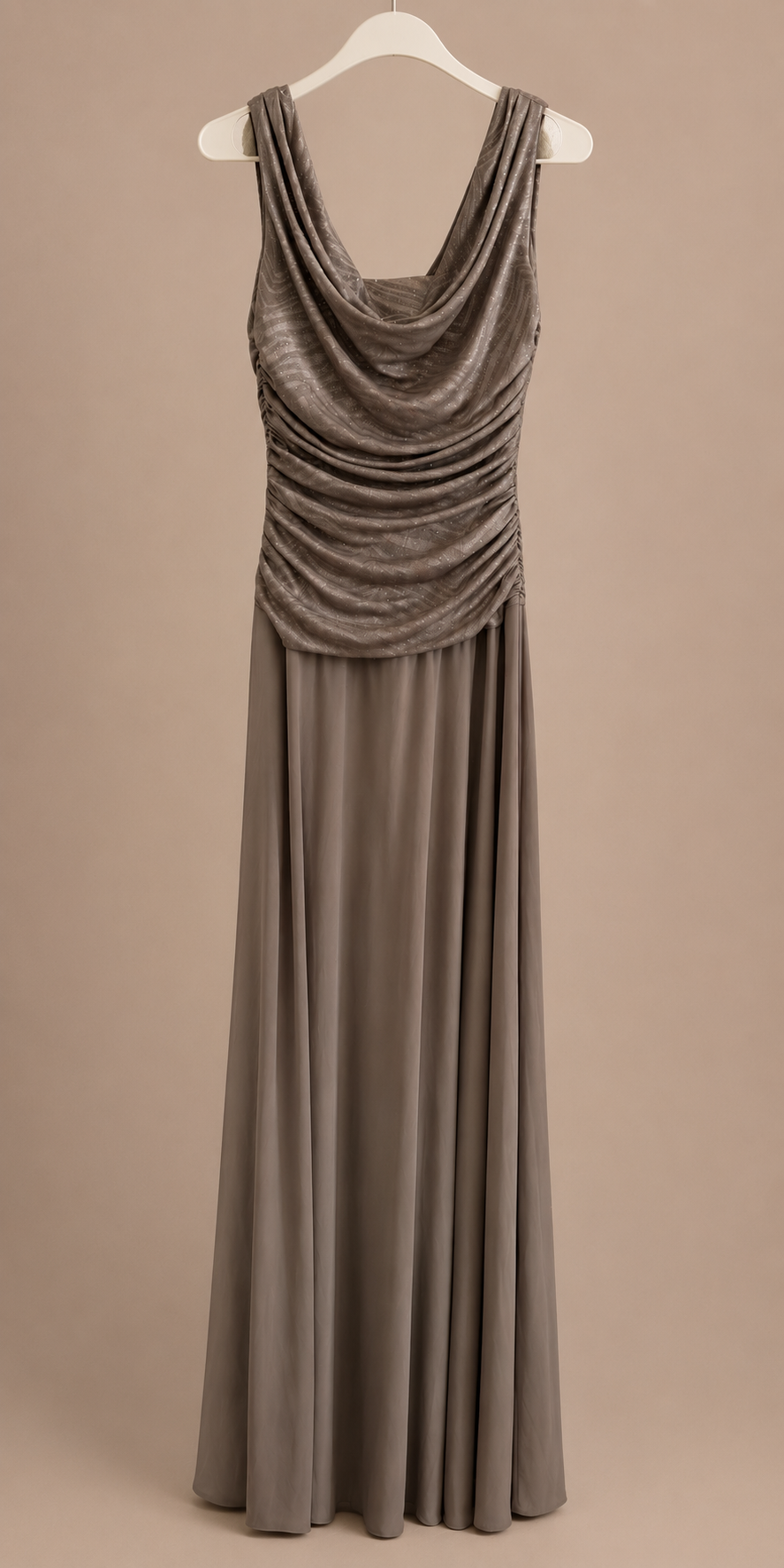 Elegant Taupe Shimmer Evening Gown R&M Richards