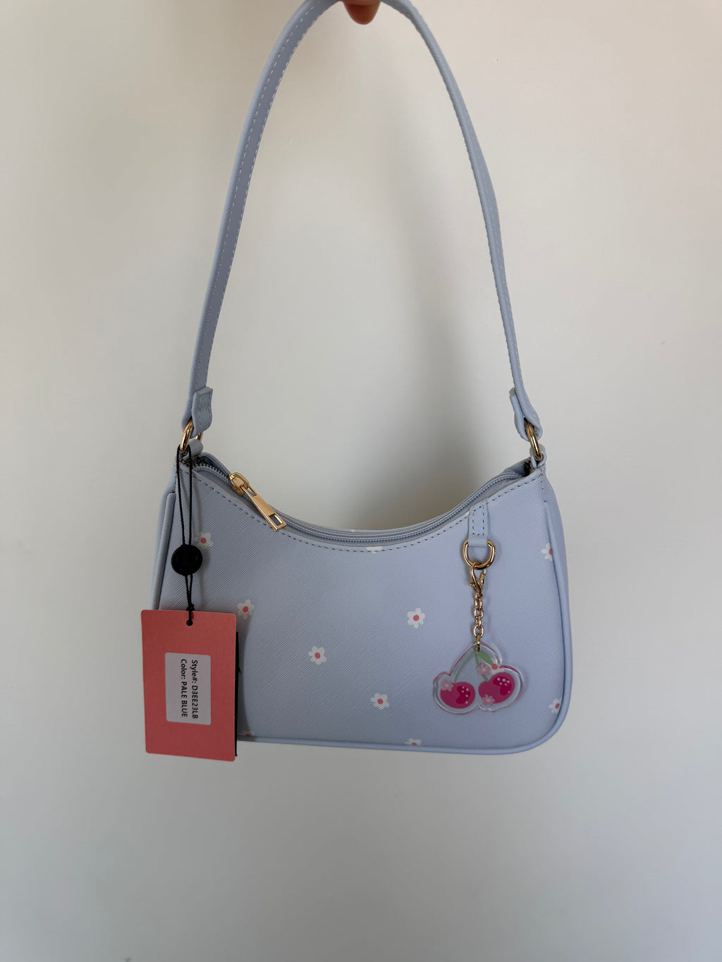 Pastel blue mini baguette shape with cherry charm