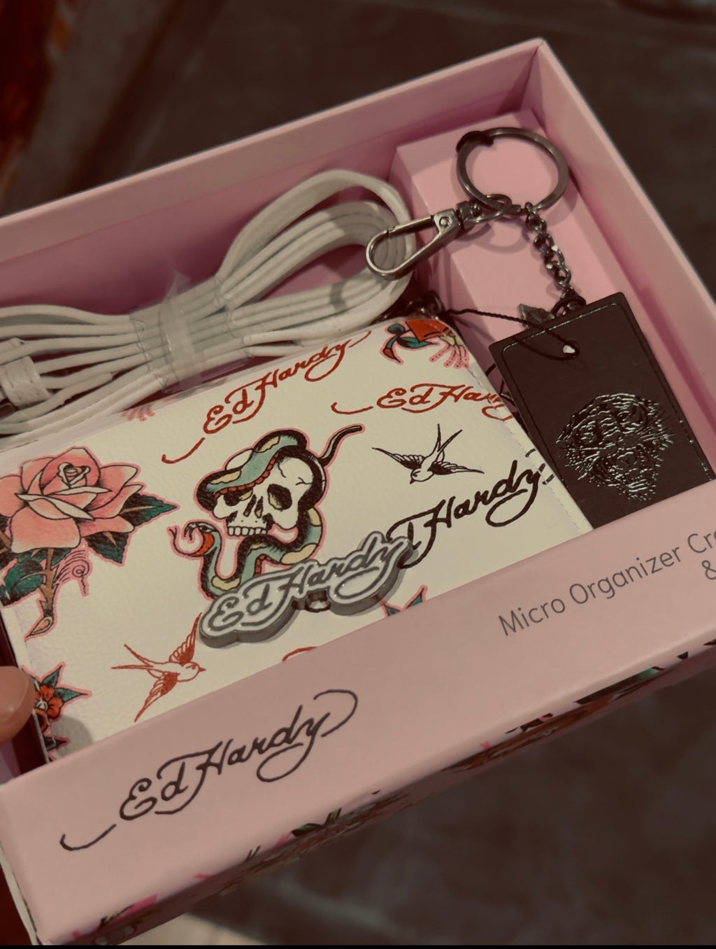 Ed-Hardy Y2K Skull Rose Micro crossbody bag + keychain