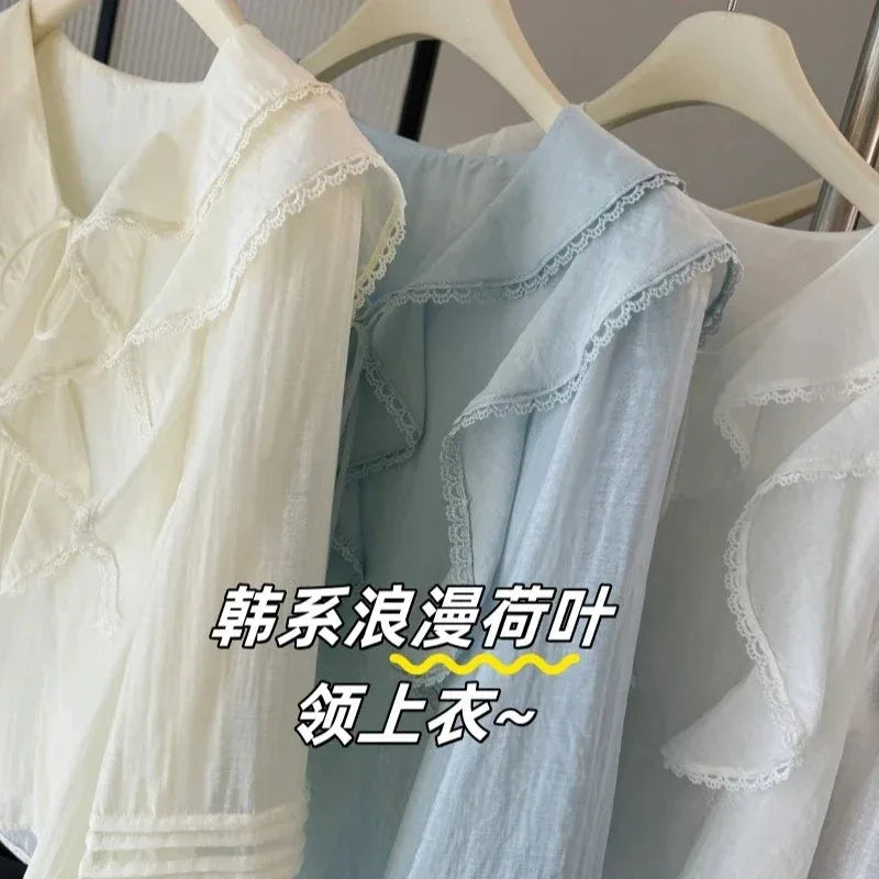 French V-Neck Chic Long Sleeved Blouse Women's Spring Summer Ruffled Casual Top New Design