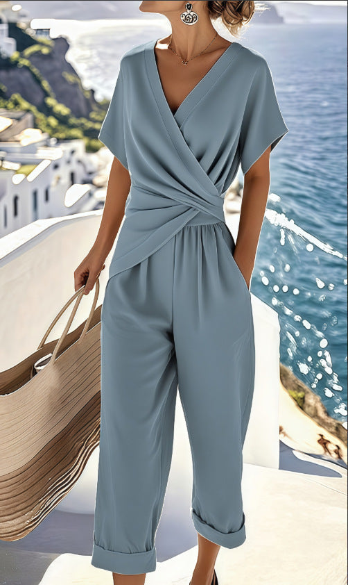 Solid-color irregular short-sleeve