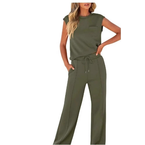 Womens Sleeveless Top High Waist Wide Leg Pants