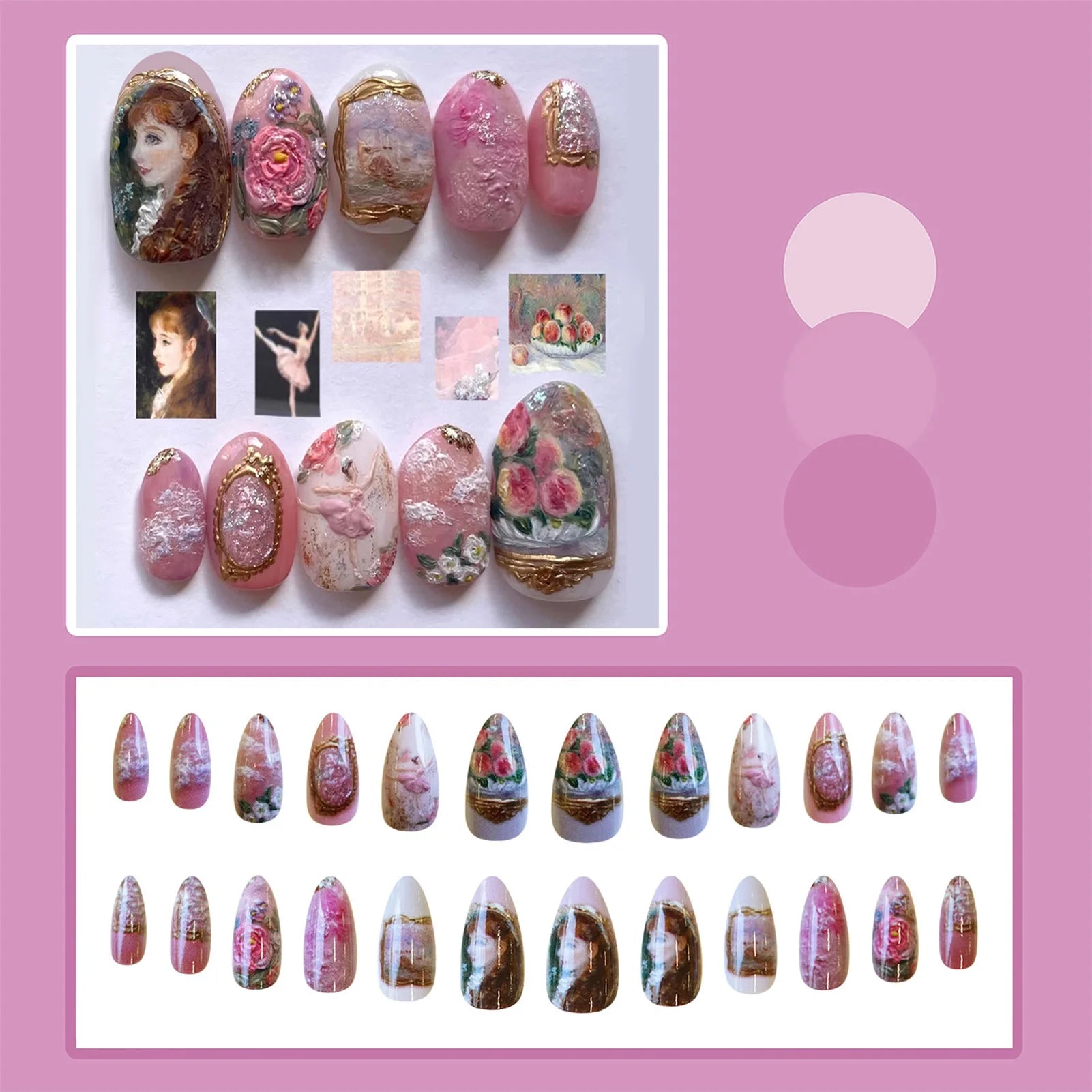 24pcs Vintage Garden Fake Nails Almond Press On Nails Removable Blue Gentle Elegant False Nails With Butterfly Flower Designs